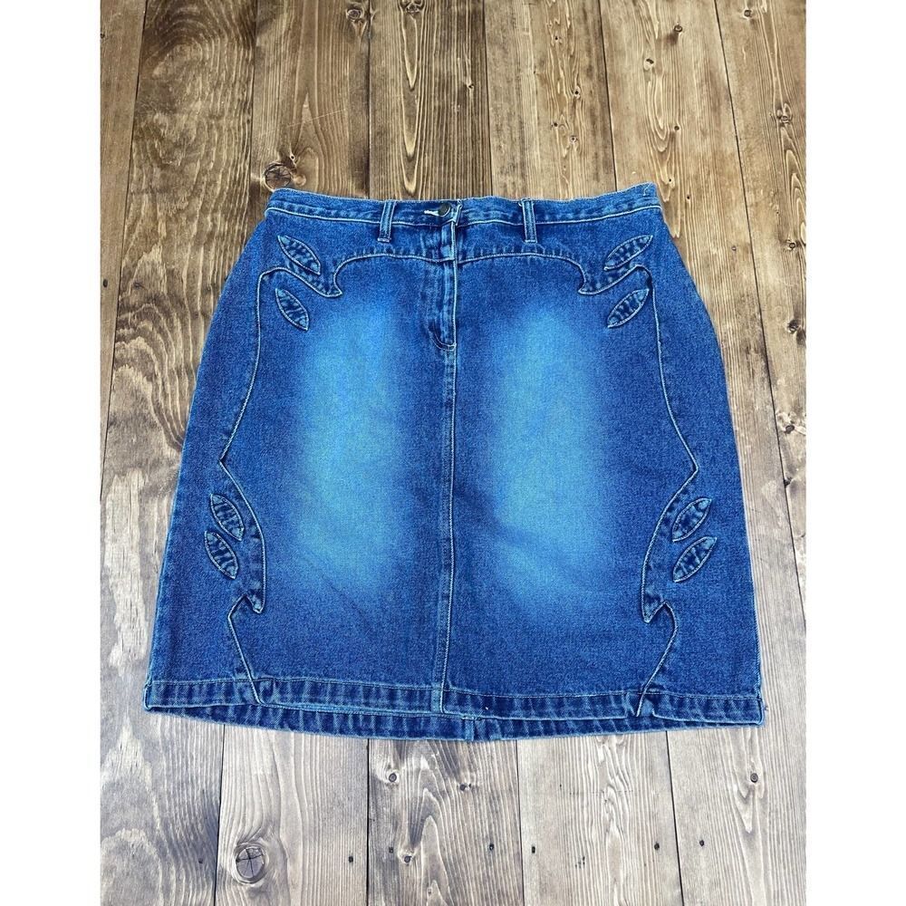 Vintage Faded Glory Western Cow Girl Style Blue Denim Skirt Women's 14